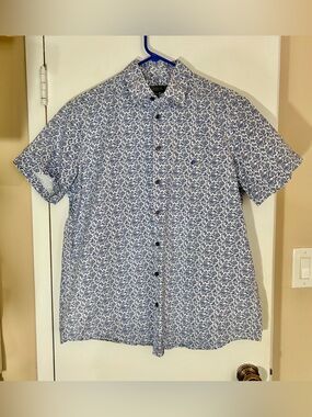 Fernando Pena 100% Cotton, Men's Short-Sleeve Paisley Button-Down Shirt, Large